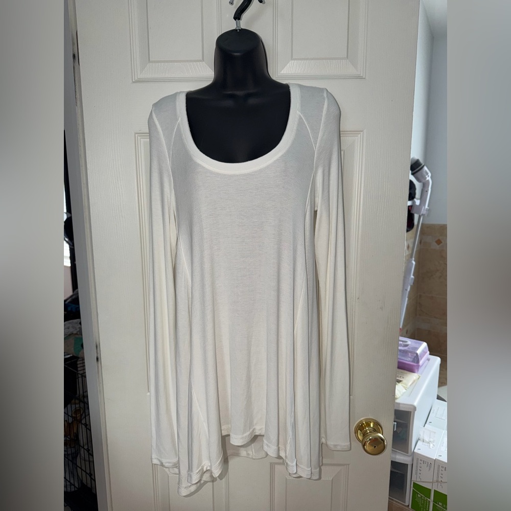 Free People January Basic Scoopneck Swing Ribbed Ivory Tunic Shirt